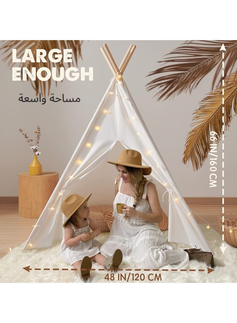 XICEN Kids Teepee Tent, Cotton Play Tent with Padded Mat and Star Lights, Kids Play Tent with 1 Windows, Quality Teepee Tent for Girls and Boys, 160cm*120cm - Image 5